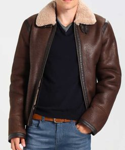 Mens Dark Brown Aviator Style Jacket