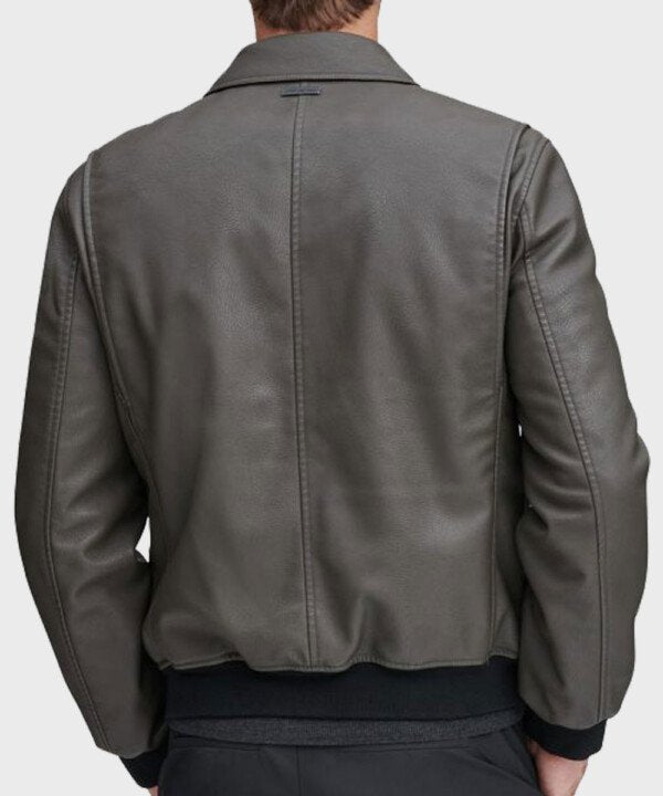 Mens Genuine Grey Leather Bomber Jacket - Image 3