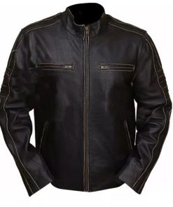 Rivet Leather Faded Seam Genuine Cowhide Distressed Leather Jacket