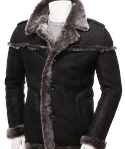Mens Shearling Black Leather Coat