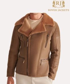 Men's Soft Tan Shearling Leather Jacket