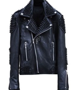 Mens Studded Punk Black Biker Leather Jacket
