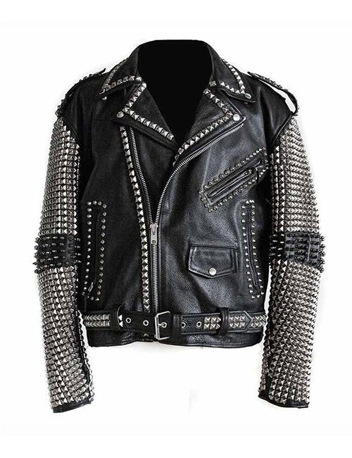 Mens Studded Punk Black Leather Jacket