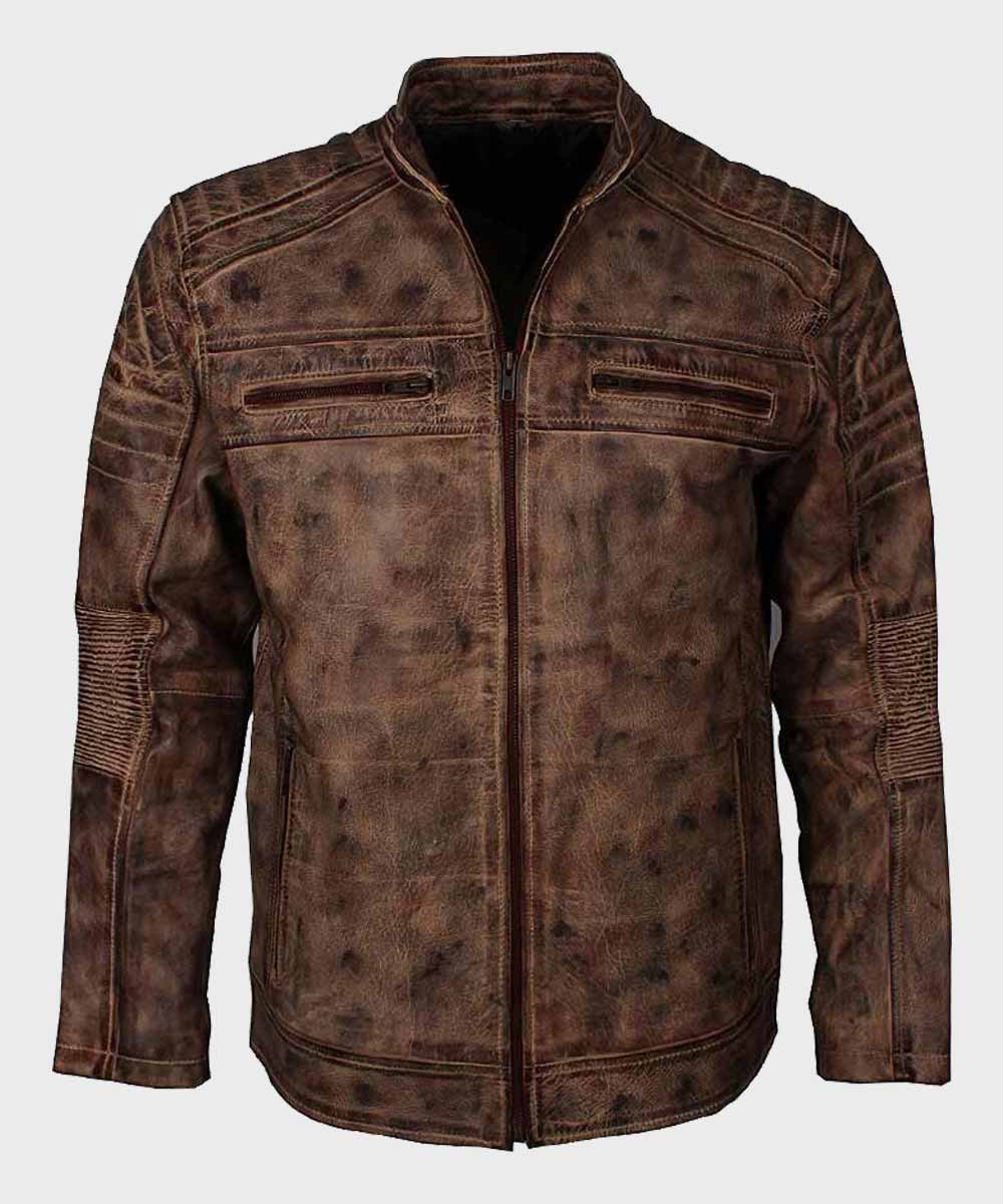 Mens Vintage Brown Waxed Café Racer Jacket