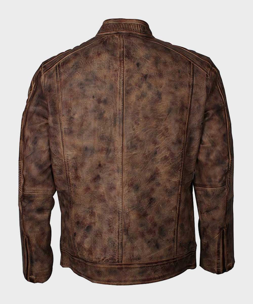 Mens Vintage Brown Waxed Café Racer Jacket - Image 3