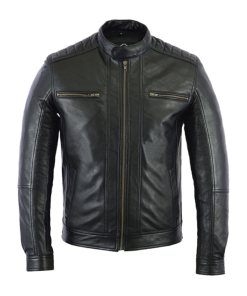 Mens Black Leather Biker Moto Jacket
