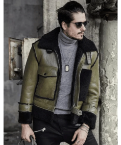 Mens Green RAF Flying Pilot Shearling Leather Jacket