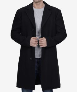 Men's Black Single-Breasted Fit Wool Coat