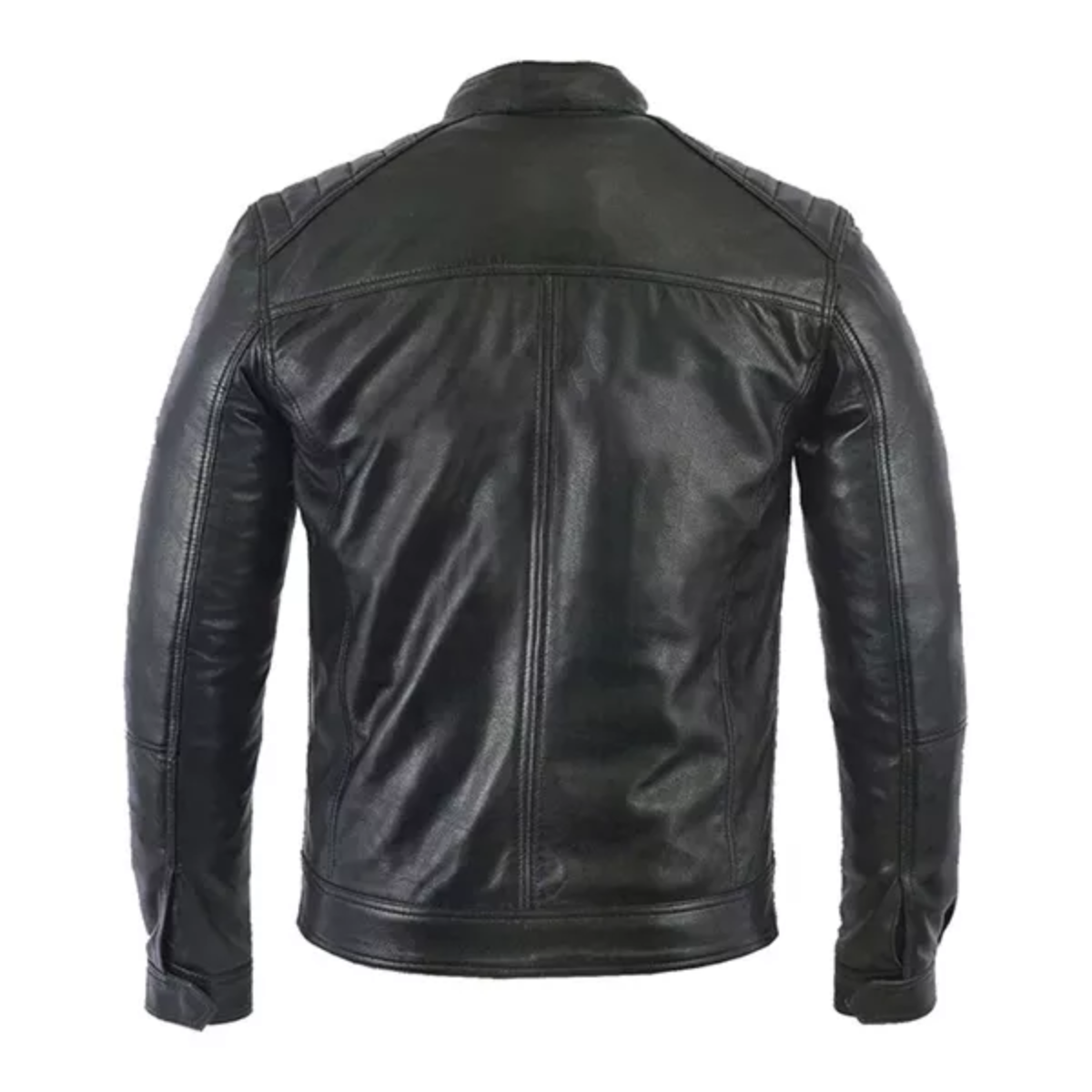 Mens Black Leather Biker Moto Jacket - Image 2