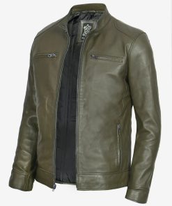 Dodge Men's Cafe Racer Military Green Real Leather Jacket
