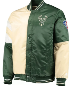 Cream And Green Milwaukee Bucks Satin Jacket