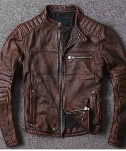 Motorcycle Vintage Cafe Racer Distressed Brown Real Leather Jacket