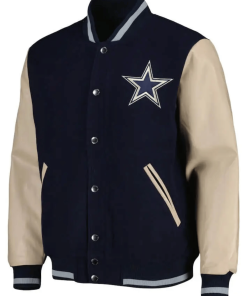 Navy Blue And Cream Dallas Cowboys Varsity Jacket