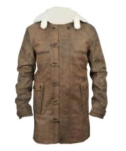New Bane Coat Distressed Brown Genuine Cowhide Leather Jacket Faux Shearling