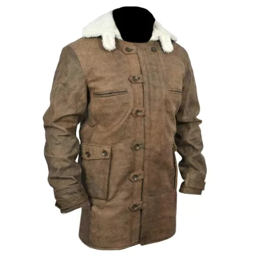 New Bane Coat Distressed Brown Genuine Cowhide Leather Jacket Faux Shearling - Image 2