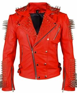 Red Punk Spikes Leather Jacket