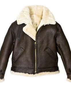 B4 Brown Genuine Leather Jacket Faux Shearling