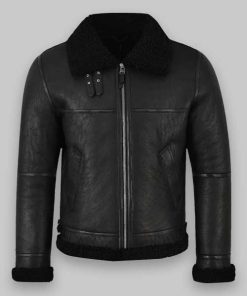 RAF Style Jet Black Shearling Leather Jacket Men