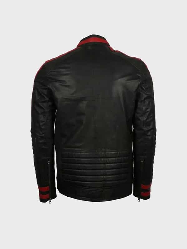 Mens Cafe Racer Red & Black Leather Jacket - Image 3