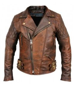 Rustic Vintage Quilted Men Brown Motorcycle Leather Jacket