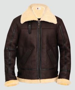 Mens Bomber Leather Aviator Shearling Jacket