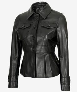 Gladys Women's Peplum Black Leather Jacket
