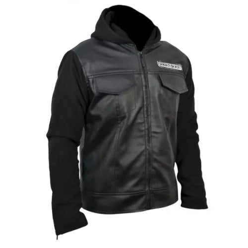 Sons Of Anarchy Black Faux PU Leather Jacket with Hoodie - Image 2