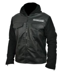 Sons Of Anarchy Black Faux PU Leather Jacket with Hoodie
