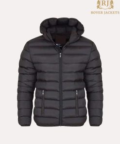 Spindle Mens Plain Black Hooded Padded Quilted Puffer Jacket