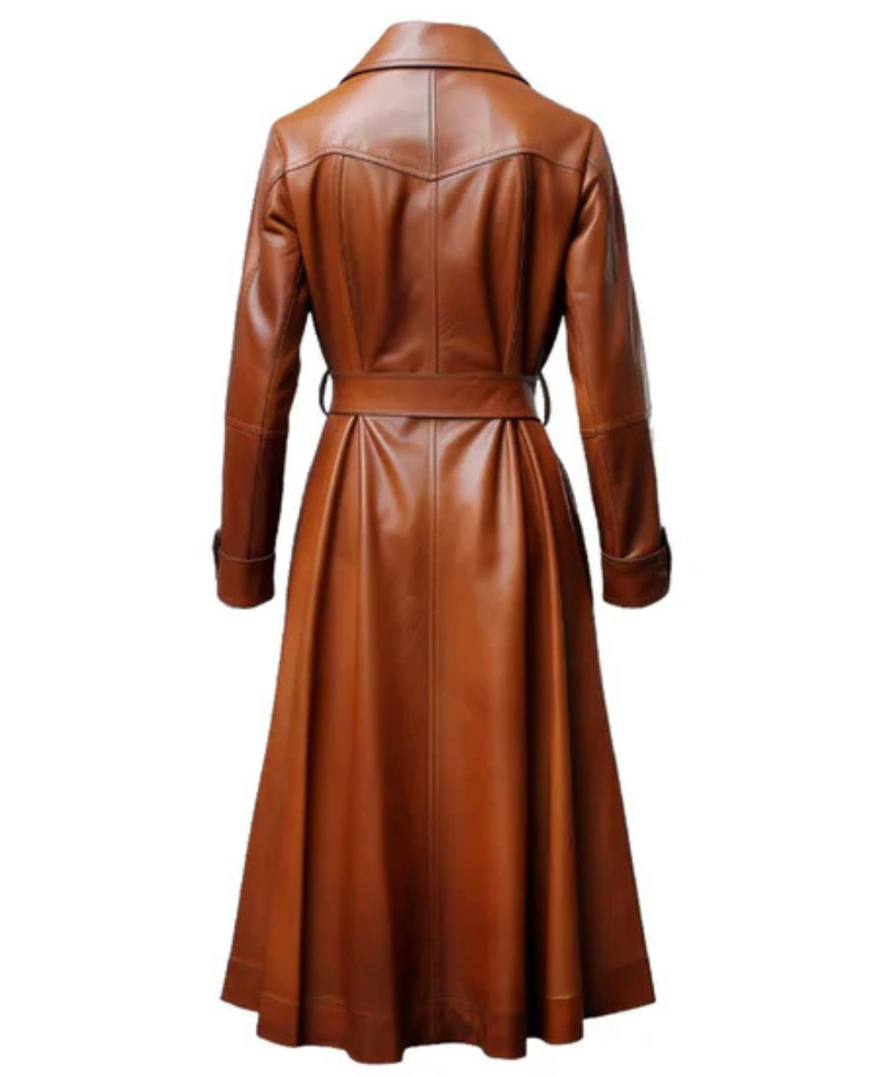 Women's Brown Stratos Long Leather Coat - Image 2
