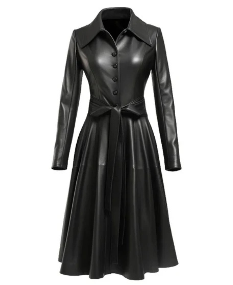 Women's Black Nexa Long Leather Coat