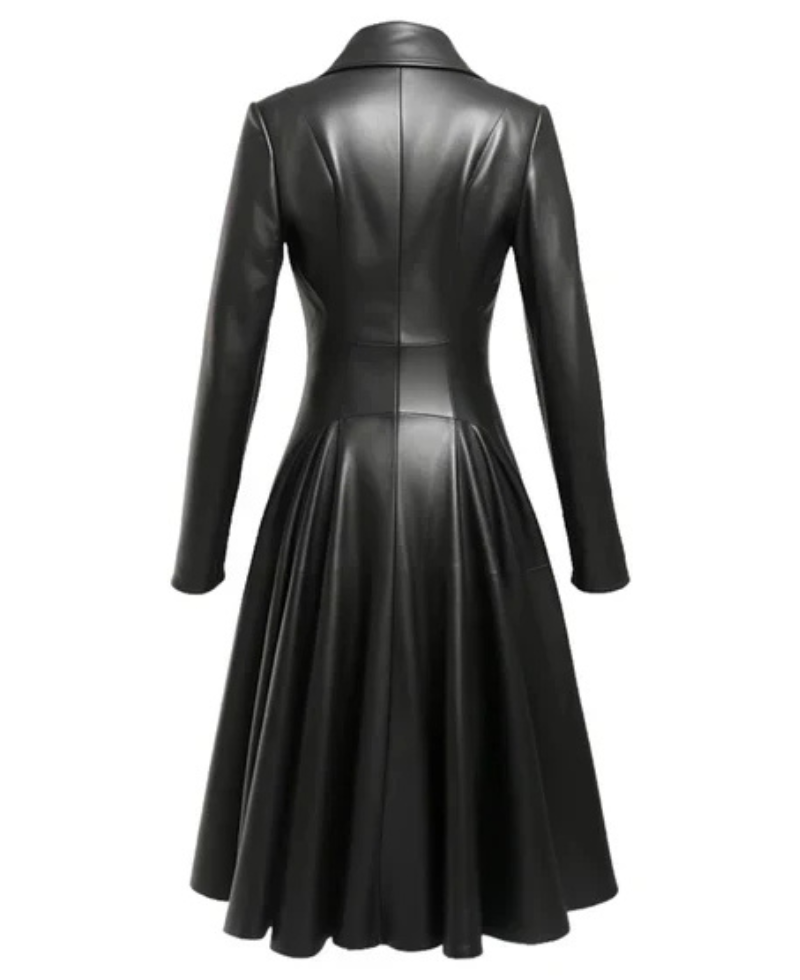 Women's Black Nexa Long Leather Coat - Image 2