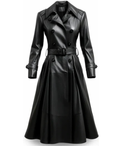 Women's Black Bravura Long Leather Coat