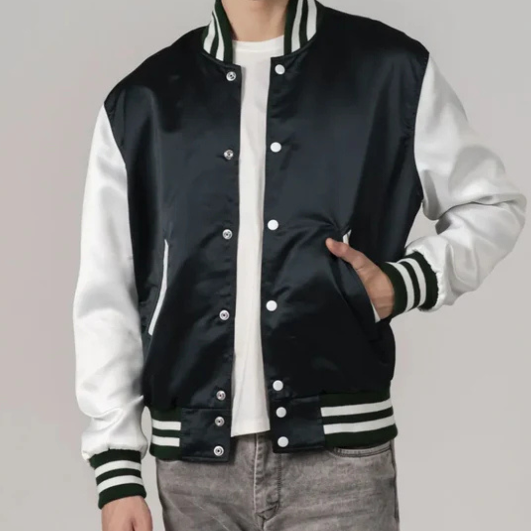 Dartmouth Green Satin Jacket with White Sleeves - Image 2