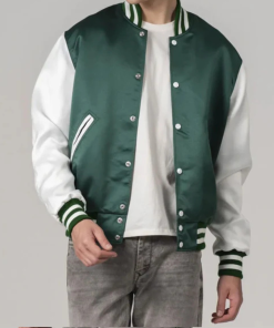 Kelly Green Satin Jacket with White Sleeves