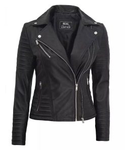 Women's Finest Asymmetrical Black leather Biker Jacket
