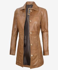 Women's Camel Brown Real Leather Coat