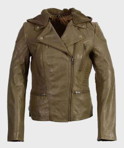 Womens Olive Motorcycle Leather Jacket