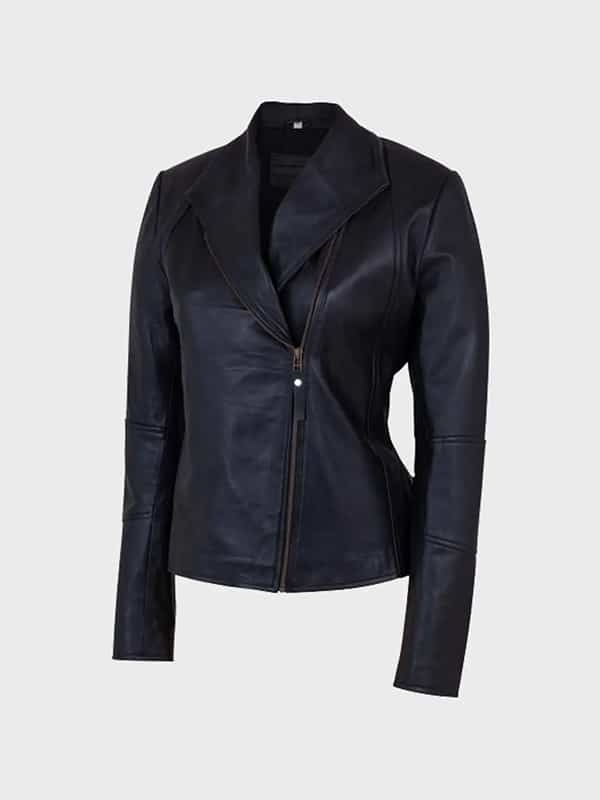 Womens Shawl Collar Black Leather Jacket