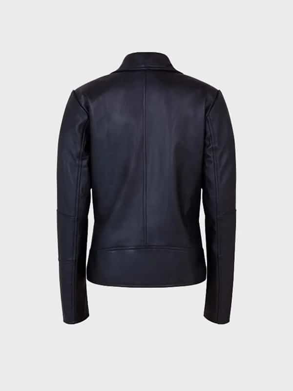 Womens Shawl Collar Black Leather Jacket - Image 3