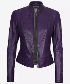 Women's Modern Purple Fit Biker Leather Jacket