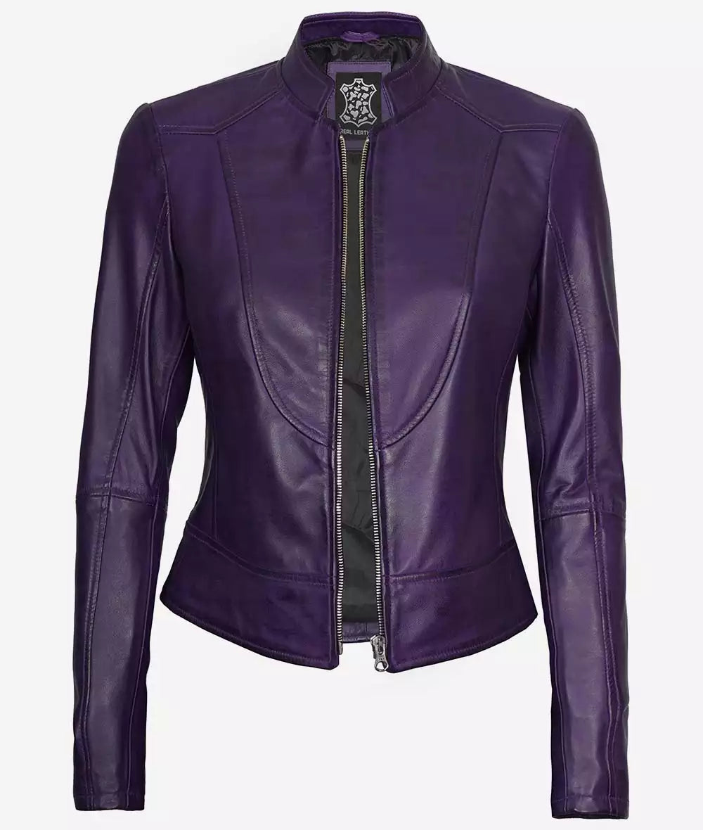 Women's Modern Purple Fit Biker Leather Jacket