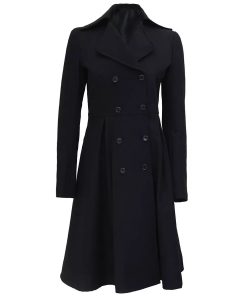 Carol Women's Black Double Breasted Wool Trench Coat