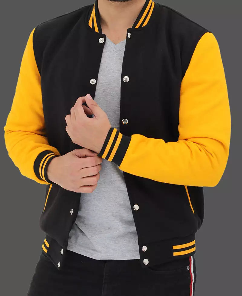 Men's Black & Yellow Letterman Varsity Jacket - Image 2