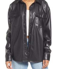 Faux Leather Shirt Jacket