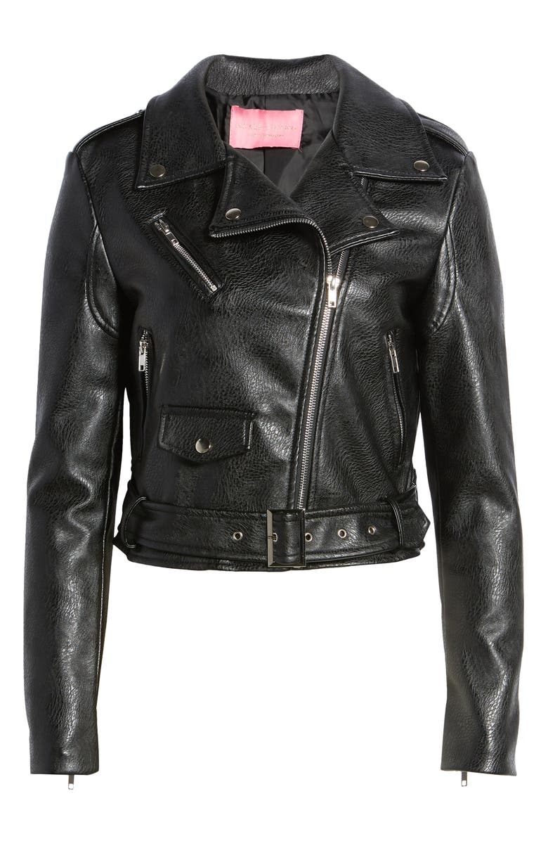 Rhinestone Faux Leather Belted Moto Jacket - Image 2