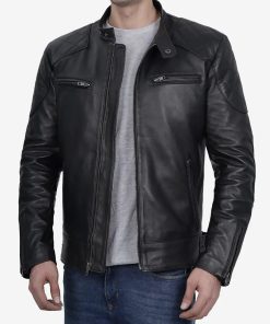 Men's Black Cafe Racer Leather Jacket
