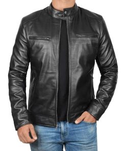 Men's Cafe Racer Genuine Black Lambskin Leather Jacket