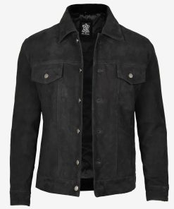Men's Classical Black Suede Trucker Jacket