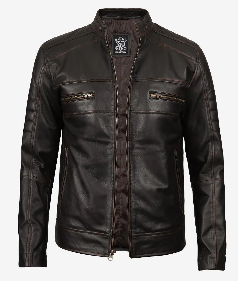 Men's Vintage Brown Real Leather Jacket - Image 2